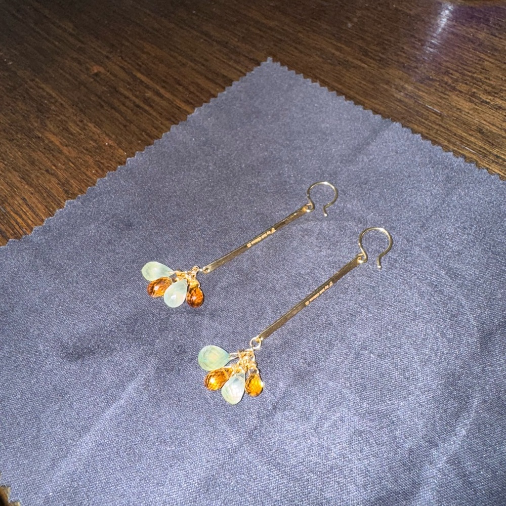 Zoe Chicco 18K Yellow Gold Earrings w/ Gemstones 5.1 Grams Stamped Italy 2.5in
